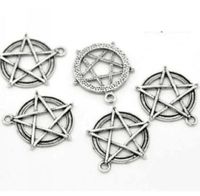 100pcs lot Antique Silver Alloy Star Pentagram Charms Pendan...