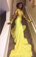 2019 charmante Spitze appliziert afrikanischen schwarzen Mädchen Prom Kleid Meerjungfrau Langarm Bankett schiere Abend Party Kleid nach Maß plus Größe