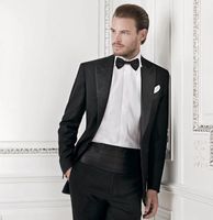 Wholesale Classic Handsom One Button Peak Lapel Black Wedding Groom Tuxedos Men Suits Wedding Prom Dinner Best Man Blazer Jacket Tie Girdle Pants A