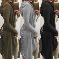 Gothic Women Ladies Cut Out Long Ripped Back Hooded Hoodie C...
