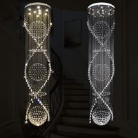 Long Double Spiral LED Cristal Teto Luz K9 Cristais Chandelier Iluminação Chuva Lâmpada de Gota para Lobby Escada Escadas Fayer