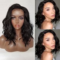 Short Bob Wavy Lace Front Wigs Natural Black Color Body Wave Synthetic Lace Front Wigs for Fashion Black Women 16 Inch
