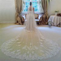 Vintage Long Lace Tulle White Ivory Wedding Bridal Veil Brid...