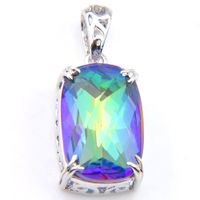Luckyshine Valentine&#039;s Gift Rectangle Rainbow Natural Mystic Topaz Pendants Silver 925 Necklace Sparking Delicate Women Zircon Pendants