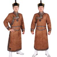 Erkek kadife Moğolistan Moğol cüppeli Kıyafet Moğol halk dansı kostümleri giysi geyik derisi moğolistan erkek kıyafeti taklit giysi cüppeli