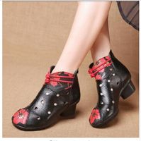 İlkbahar yaz Vintage Stil Hakiki Deri Kadın Çizmeler Orta Topuklu Patik Yumuşak Inek Derisi bayan Ayakkabıları Kış Zip Ayak Bileği Çizmeler Zapatos Mujer