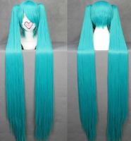120cm Long Vocaloid-hatsune miku Green Anime Cosplay wig+2 Clip On Ponytail