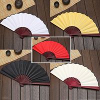 Large 33cm Folding Fan Black White Cloth Wooden Hand Fans DI...