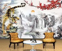 3d обои на заказ фото китайская живопись пейзаж слива тигр ТВ фон стены гостиной 3d стены muals обои для стен 3 d