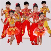 Kinesisk Traditionell Danskostym Barn Dragon Kids Folk Dance Kostymer Modern Hanfu för Girls Lion National för pojkar