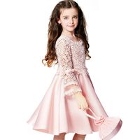 Новый полноценный цветок кружева большой лук девушка свадьба производительность костюм дети Марка одежда девушка платья розовый