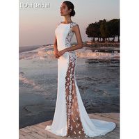 Sexy wedding Dress Sheer Side Tulle Lace Appliqued Bridal Go...