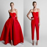Krikor Jabotian Red Jumpsuits Evening Dresses With Detachabl...