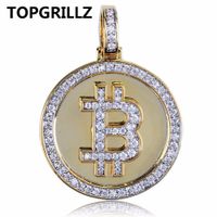TOPGRILLZ Hip Hop Color Oro Plateado Iced Out Micro Pave Zirconia Ronda Bitcoin Collar Colgante Para Hombres Mujeres