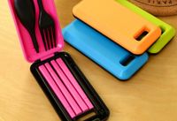 tableware Sets Bright Color Plastic Chopsticks Spoon Fork Three Pieces Tableware Foldable Travel Cutlery Suit Practical