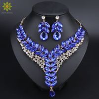 5Color Indian Rhinestone Bridal Jewelry Set Wedding Prom Party Accessories Gold Color Necklace Earring Set For Brides Women