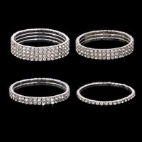 Free Ship Cheap 3 Row Stretch Bangle Silver Rhinestones Cute Prom Homecoming Wedding Party Evening Jewelry Bracelet Bridal Accessories