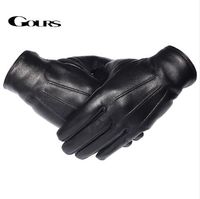 Gours Men&#039;s Genuine Leather Gloves Real Sheepskin Black Touch Screen Gloves Button Fashion Brand Winter Warm Mittens New GSM050