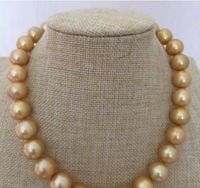 25 inch HUGE 12-15MM SOUTH SEA ROUND GOLD PEARL NECKLACE 18INCH 14K GP