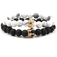 NEW Black White Stone  with Gold Silver Color Crown charm Bracelet For Women Men Bangles Jewelry pulsera DropShipping
