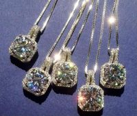 Sencilla joyería de moda 925 plata esterlina 6 color Zirconia corte redondo de diamante de la CZ de Gema regalo de las mujeres colgante collar Chian linda