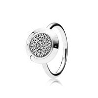 Klassisches Design authentischen 925 Sterling Silber RINGE Kompatibel mit Pandora Schmuck mit Logo Runde Scheibe CZ gepflasterten Ring