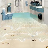 モダンなシンプルなビーチシーウェーブフォトウォールペーパー3D床タイル壁画ステッカーバスルーム防水自己接着剤3D壁紙