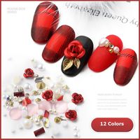 Ny 3D Rose Flower Nail Art Decorations DIY Design Shining Diamant Pearl Nail Art Supplies 12 Färger
