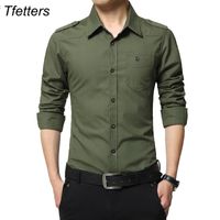 Tfetters Camisa para hombre Epaulette Moda de manga completa Epaulet Shirt Style 100% algodón ejército verde camisas con ecaulets