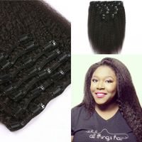 7 PC / sistema de clip en extensiones del pelo de la Virgen Huma Kinky Cabello liso clip en extensiones del pelo para las mujeres Negro Extensiones G-EASY