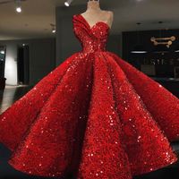 2018 Ball Gown Celebrity Dresses Red Sequined Velvet Fabric ...