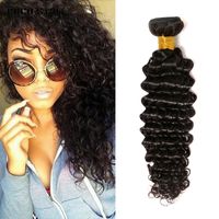 Deep Wave Brazilian Human Hair Weave Bundles 100% Remy 1PC Extension Natural Black Color For African Women Can Be Dyed