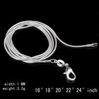 Venta caliente 1 MM cobre plateado plata serpiente cadena hebilla de langosta collar varios tamaños joyería plateada plata