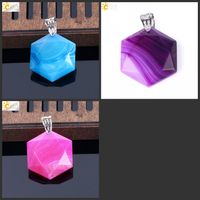 CSJA Natural Veins Agate Purple Blue Rose Red Chakra Gems Stone Hexagon Star Charms Pendant for Necklace Women Fashion Jewelry Gift E643 C