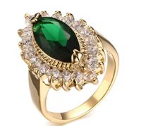خاتم الزواج للمرأة الذهب مطلي النحاس ماركيز الشكل الأخضر زركون الدائري ل وعد الزفاف الاشتباك لنا حجم 6-8