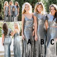 2018 Ülke Tarzı Sequins Gelinlik Modelleri Mermaid Kısa Kollu Spagetti Sapanlar Iki Parçalı Düğün Konuk Elbise Hizmetçi Onur Elbisesi