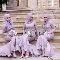 Elegant Arabic Muslim Bridesmaid Dress With Hijab Long Sleev...