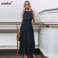 Ursohot Fashion Polka Dot Beach Maxi Dress Women 2018 Summer...