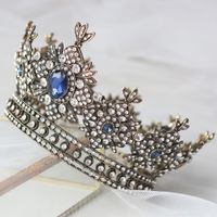 Coronas de joyería elegante del azul real de la vendimia de los cristales de las mujeres de las tiaras de novia accesorios para el cabello de las niñas partido del desfile del tocado