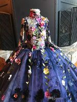 Mangas largas Flores Vestidos para niñas pequeñas Vestidos florales con bordados en 3D Vestido de niña de flores para bodas Adolescentes con cuello alto Vestidos de baile