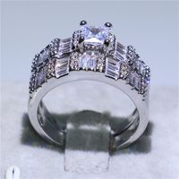 Vrouwen 2 stks band ring set wit goud gevulde hoge kwaliteit 5a kubieke zirkonia vinger ringen voor vrouwen bruids bruiloft verlovings sieraden sz5-10