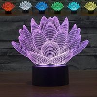 Lotus 3D LED Lâmpada de sensor de ilusão óptica com toque inteligente USB Cabo 7 cores Alterar atmosfera noite luz para o Dia de Ação de Graças de Natal