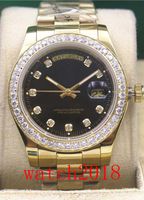 명품 시계 남성 18K 옐로우 골드 블랙 다이아몬드 베젤 시계 18338 자동 패션 브랜드 남자 시계 손목 시계 다이얼