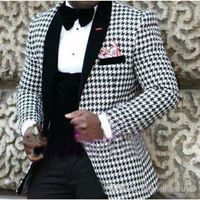 Houndstooth Männer 3 Stück Anzug Hochzeit Smoking Ausgezeichnete Bräutigam Smoking Mit Schwarz Schal Revers Männer Business Prom Blazer (Jacke + Pants + Tie + Vest) 9