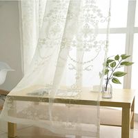 Solid Cotton Linen Embroidery Floral Printed Window Sheer Cu...