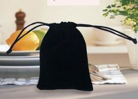 Kadife Siyah Saf Renk Çanta Kadın Vintage İpli Çanta Hediye DIY El Yapımı Takı Ambalaj Çantası Için