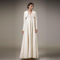 2020 Reich V-Ausschnitt Ashi Studio Abendkleider mit langen Hülsen-Jacke Spitze-Satin-Rüsche-Fußboden-Längen-formale Abendkleider HH359