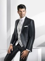 New Design One Button Black Groom Tuxedos Peak Lape Groomsme...