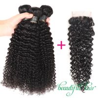 Mongolian Virgin Hair Kinky Curly With Closure Loose Deep Wave Loose Wave Water Wave Human Hair Weave 3/4 Bundes with Lace Closure