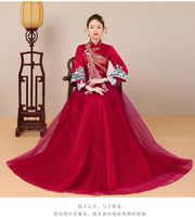 Oryantal gelinin gelinlik Bordo Uzun Kollu Düğün Cheongsam Abiye Çin Tarzı Nakış Phoenix kıyafeti